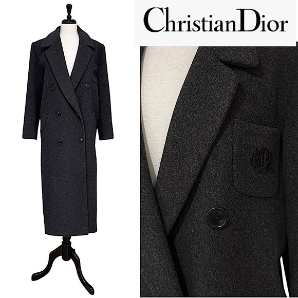 Vintage Christian Dior Monogram Long Double Breasted Wool Trench Coat - Picture 1 of 11